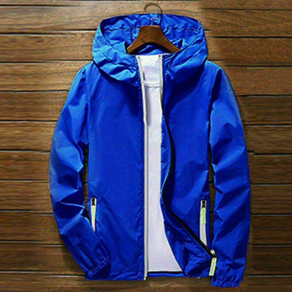 Men Waterproof Rain Jacket Hooded Breathable Lightweight Windbreaker Outwear