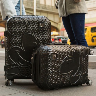 Luggage Suitcases Set Hard Sided Black Textured Mickey Mouse 29" 25" 21" 3 Piece
