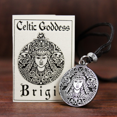 Pewter Brigid Necklace Celtic Goddess Pendant Brigit Jewelry Brighid