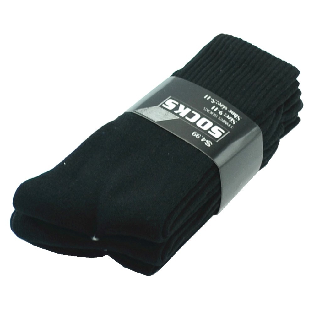 6 Pairs Mens Black Solid Sports Athletic Work Crew Long Cotton Socks Size 10-13