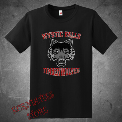 Mystic Falls Timberwolves Vampire Diaries Men's Black T-Shirt Size S to 5XL