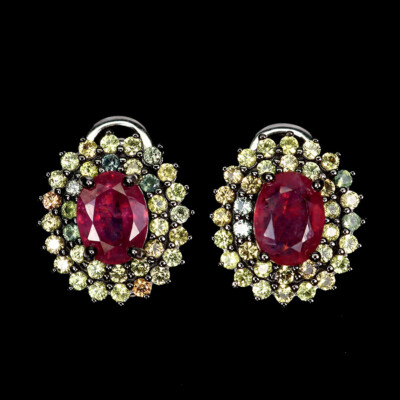 Heated Oval Ruby 8x6mm Sapphire Gemstone 925 Sterling Silver Jewelry Earrings