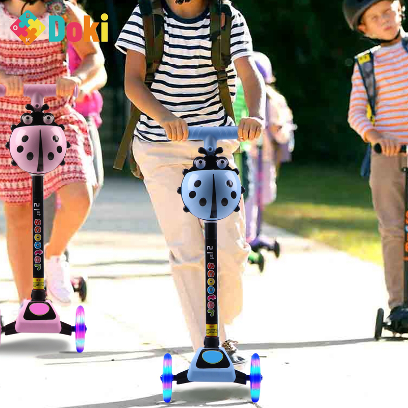 Doki Toy Children'S Adjustable Foot Scooters LED Light up Unisex Kick Scoote