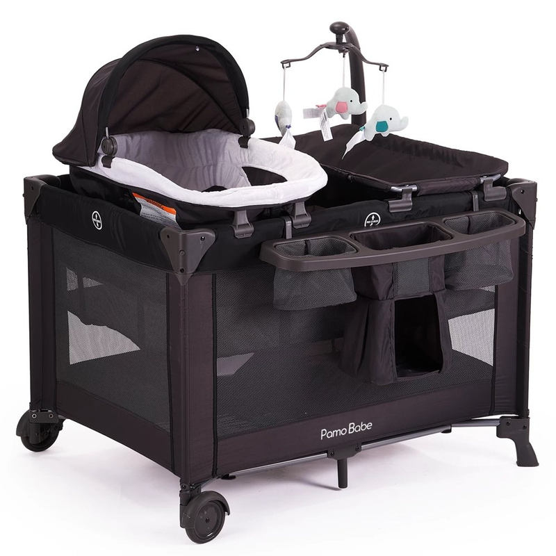 Unisex Nursery Center Playard with Bassinet & Changing Table, Black