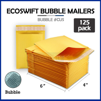 125 #0000 4 x 6 ECOSWIFT SMALL SELF SEAL KRAFT BUBBLE MAILERS PADDED ENVELOPES