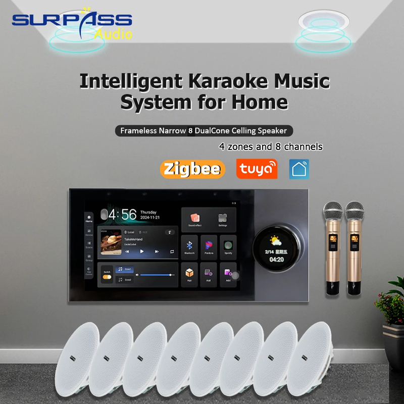 Karaoke 7Inch Touch Screen Android 11 WiFi TUYA ZIGBEE Wall Amplifier Smart Audi