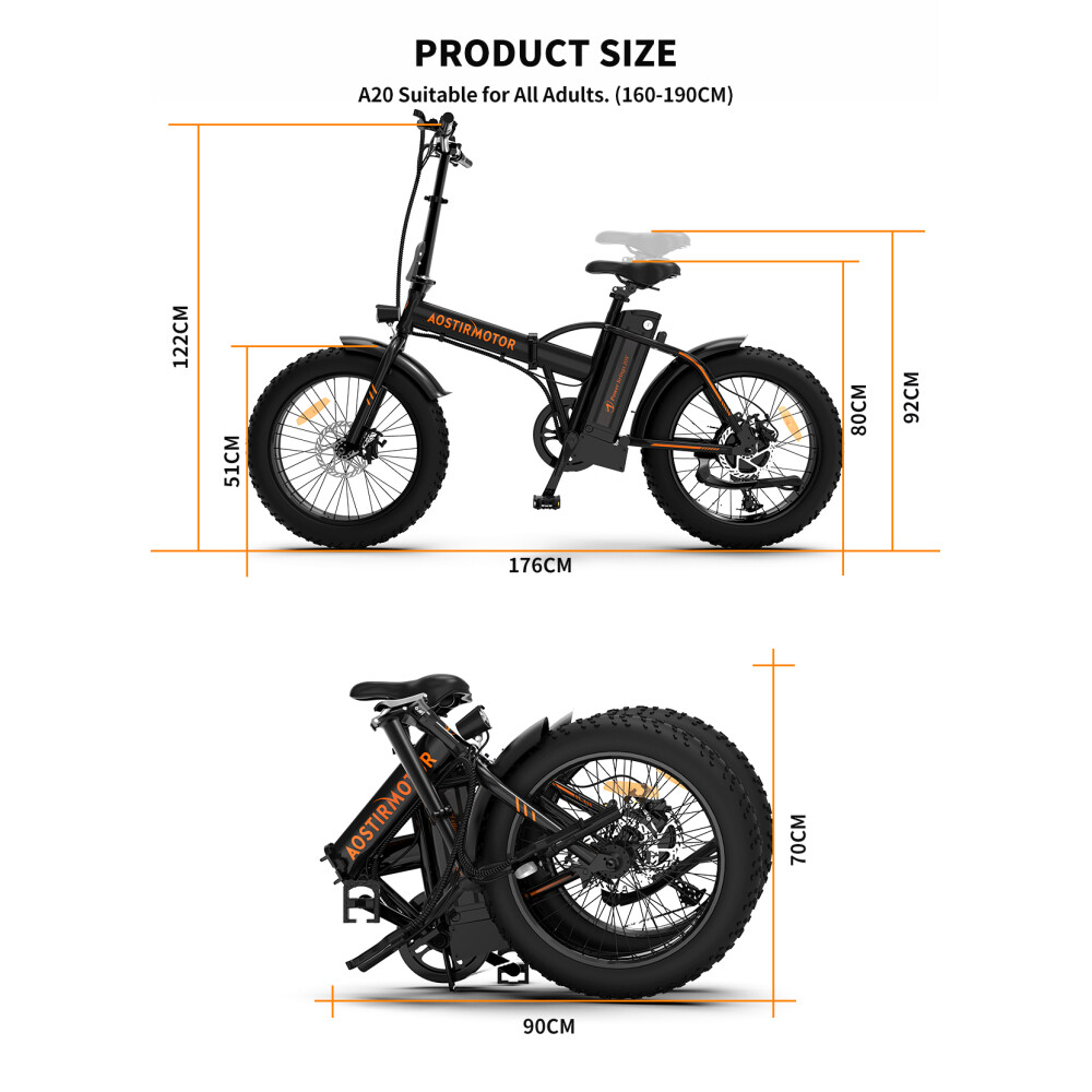 A20 Folding Electric Bike E-bike 500W Motor 20" Fat Tire With 36V/13Ah Battery