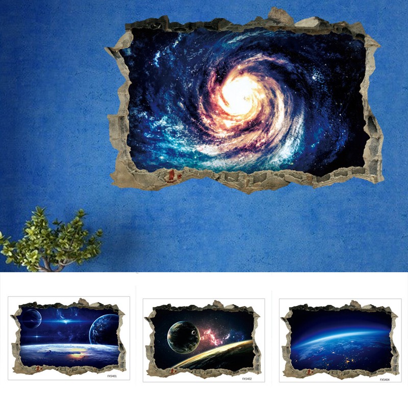 Floor Decals Broken Wall Galaxy Ceiling Mural Universe Poster 3d