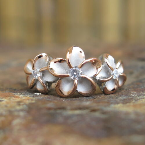 Sterling Silver Rose Gold Plated Plumeria Turtle Ring SR3239 