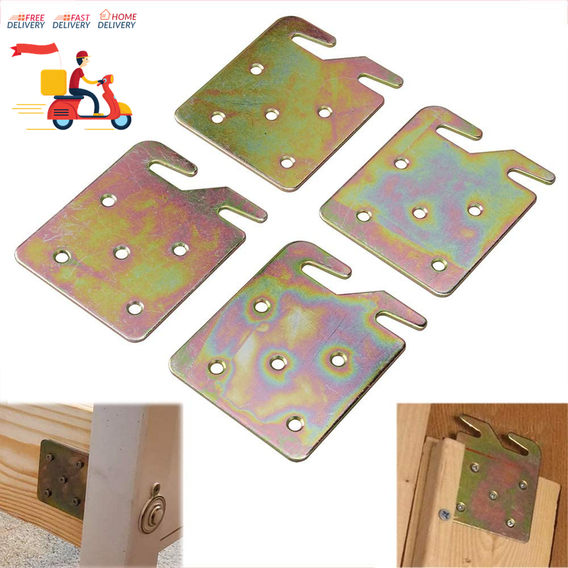 4PCS Wood Bed Rail Hook Plates for Wooden Headboard Footboard Frame Bracket Heav