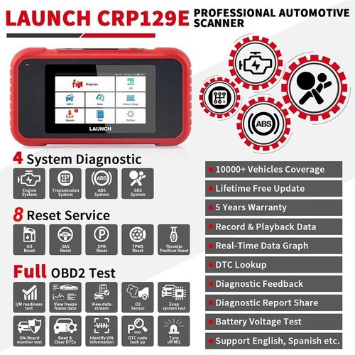 2024 LAUNCH CRP129E Elite OBD2 Car Scanner ABS SRS SAS TPMS Diagnostic Scan Tool