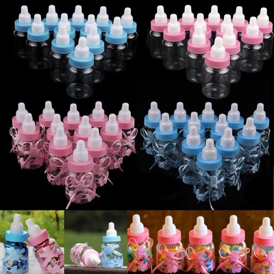 12 Fillable Bottles for Baby Girl Boy Shower Favors Blue Pink Party Decorations