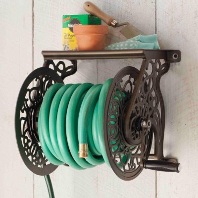 Home Outdoor Garden Center Cast Aluminum Wall Mount Water Hose Reel Storage