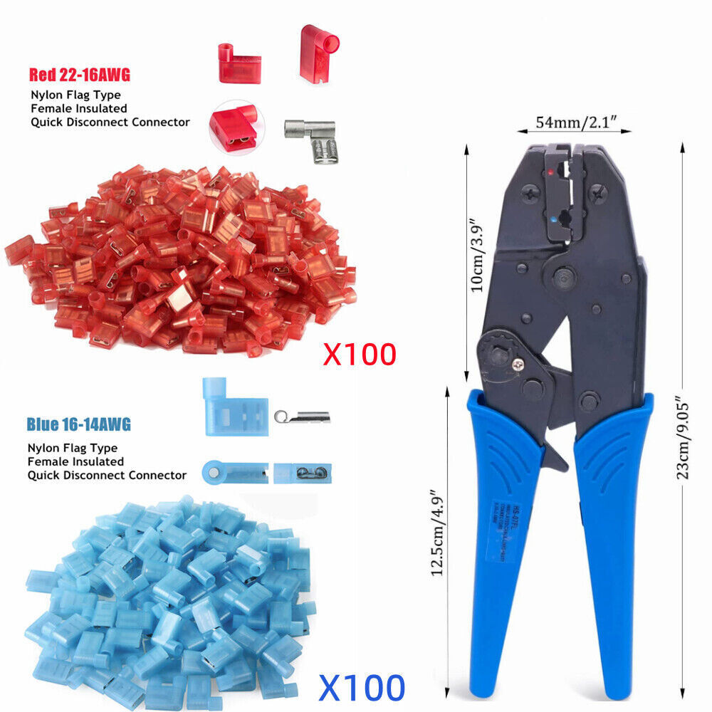 Nylon Flag Terminals Right Angle Connectors Wire Crimp /Ratchet Terminal Crimper