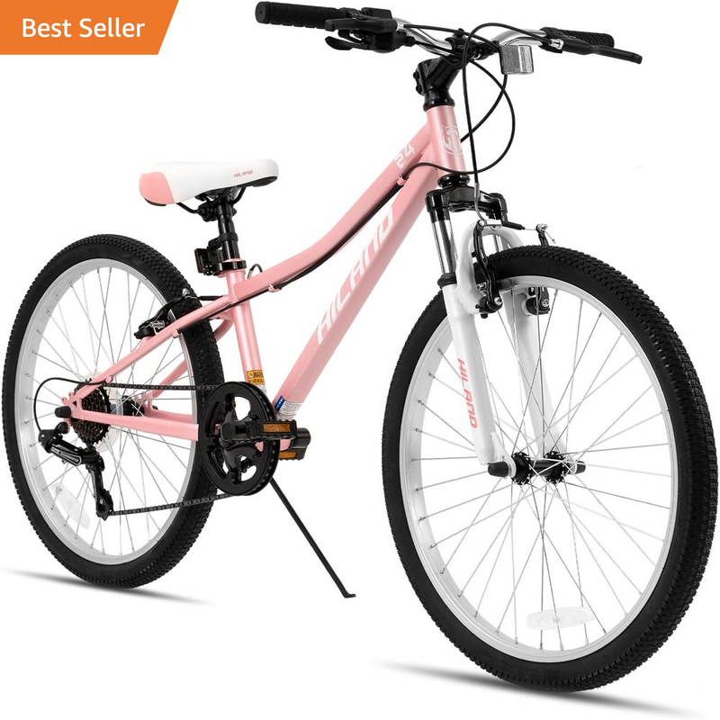 24 Inch Mountain Bike Shimano 7 Speeds for Teenager with Suspension Fork, Mint P