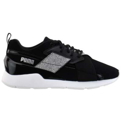 

Puma Muse X2 Shimmer Glitter Lace Up Женские черные кроссовки Повседневная обувь 372101-, Черный, Puma Muse X2 Shimmer Glitter Lace Up