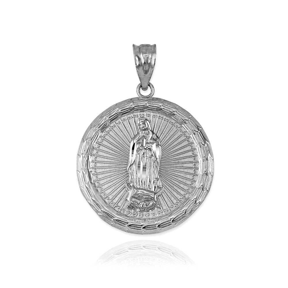 Pre-owned La Blingz White Gold Virgin Mary Guadalupe Medallion Pendant Necklace
