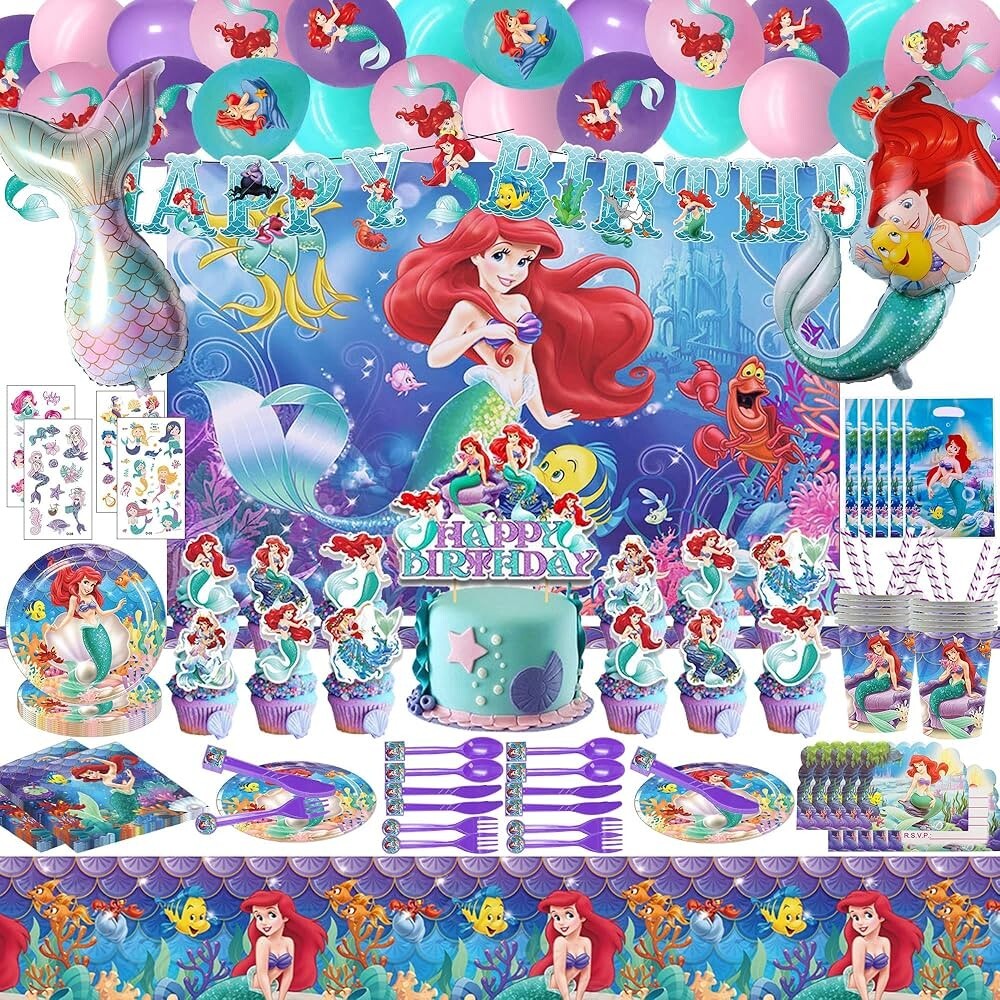 Принадлежности для вечеринки по случаю дня рождения Русалочки Ариэль Украшения Баннер Воздушные шары Открытки
