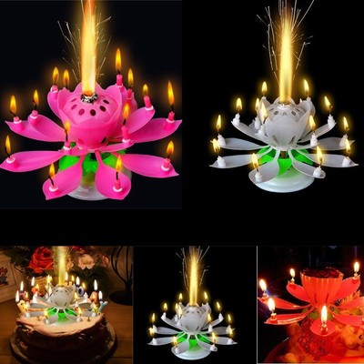 Lotus Candle amp Music Rotating Candle amp Happy Birthday Song Double Layers Gift