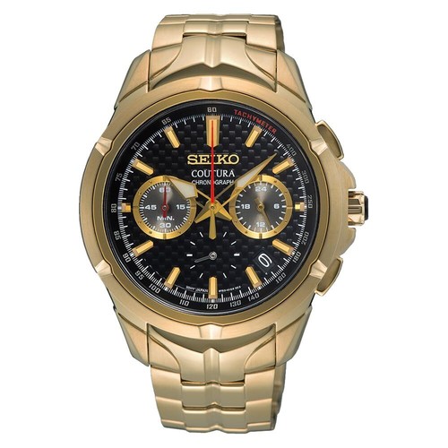 Pre-owned Seiko Ssb438 Men's Coutura Chronograph Quartz Watch - Black Dial Gold 100m