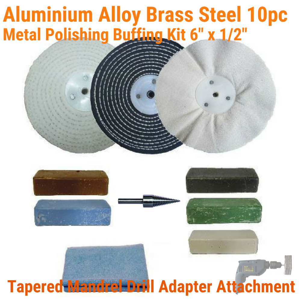 10pcs Polishing Kit Metal Polishing Buffing Wheel Compound 6" x 1/2" On