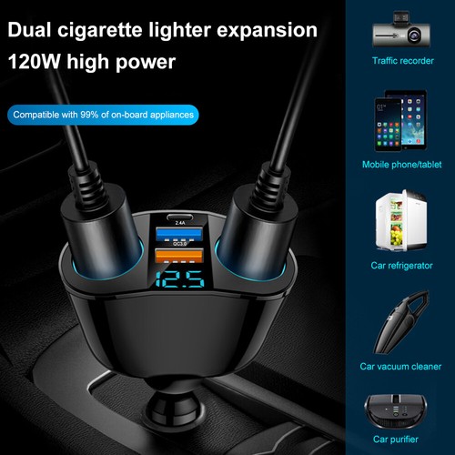 12V Dual USB Car Cigarette Lighter Socket Splitter Power Adapter Charger Outlet