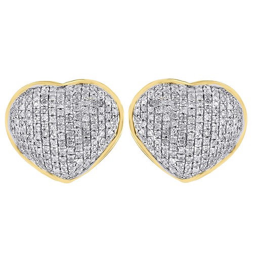 Pre-owned Jfl Diamonds & Timepieces Diamond Heart Studs Ladies 14k Yellow Gold Round Cut Domed Earrings 0.53 Tcw. In White