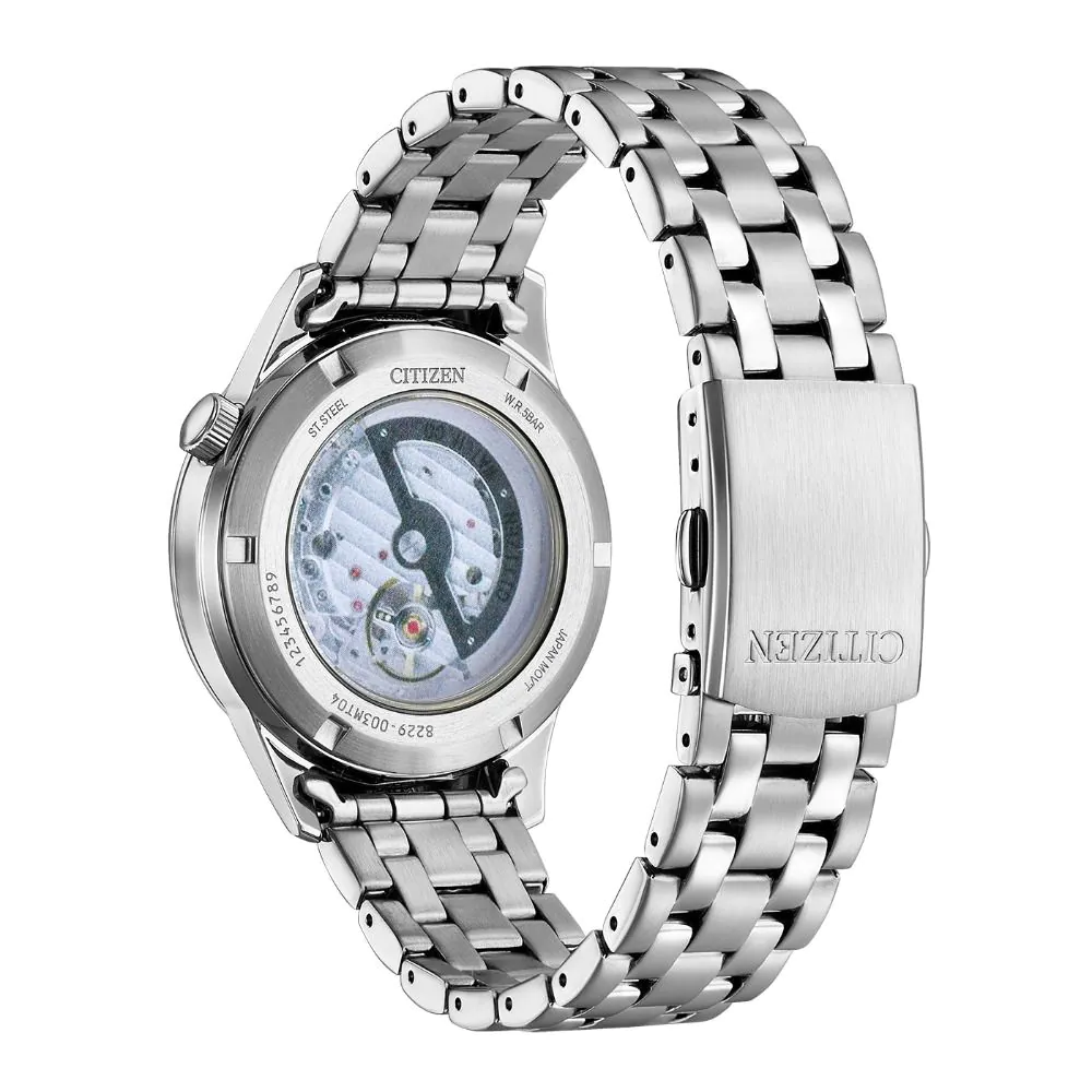 Pre-owned Citizen Automatic Guilloche Blue Dial Nh9131-73l Open Heart Men's Watch