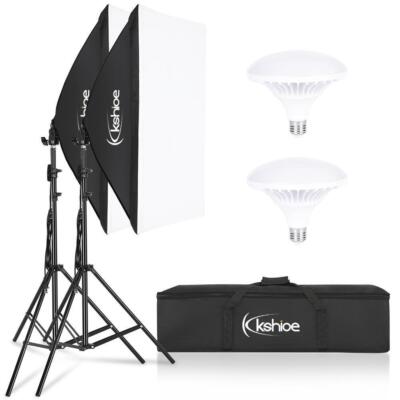 Professional Adjustable Photography 2x Softbox Stand w/ 2pcs E27 5400K Bulbs
