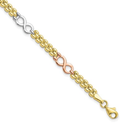 Pre-owned Skyjewelers Real 10k Tri-color Reversible Infinity Bracelet; 7.5 Inch