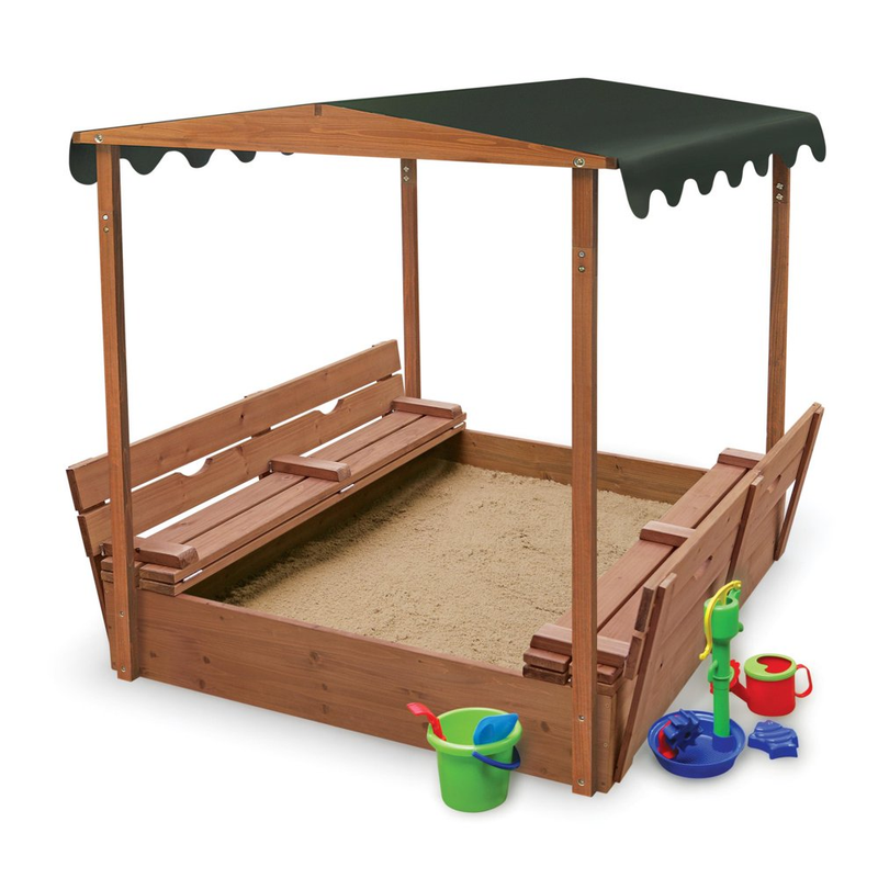 Kids Outdoor Covered Convertible Cedar Sandbox with Canopy and Two Bench Seats