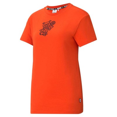 

Puma X Mr Doodle Crew Neck Tshirt Womens Orange Casual Tops 598691-20, Оранжевый