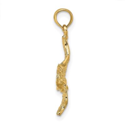 Pre-owned Diamond2deal 14k Yellow Gold 3-d Pelican Flying Charm Pendant For Womens
