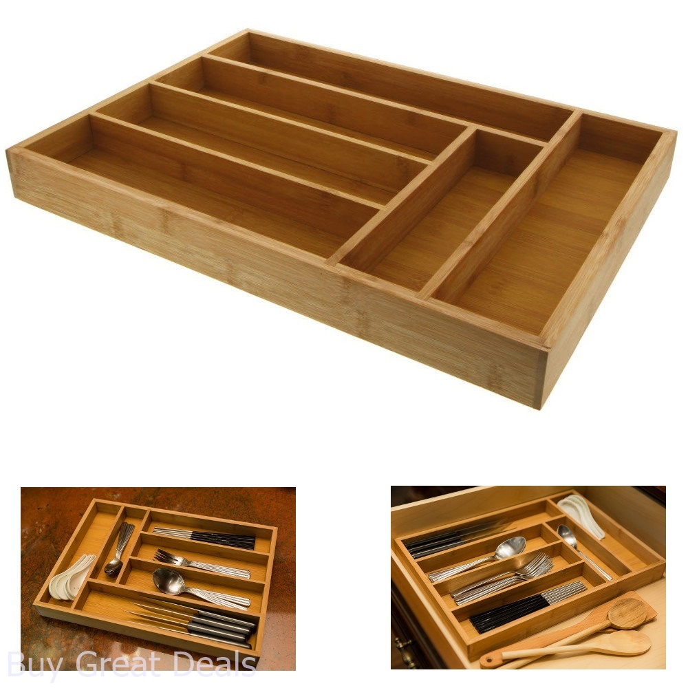 Kitchen Flatware Bamboo Cutlery Drawer Divider Storage Utensil