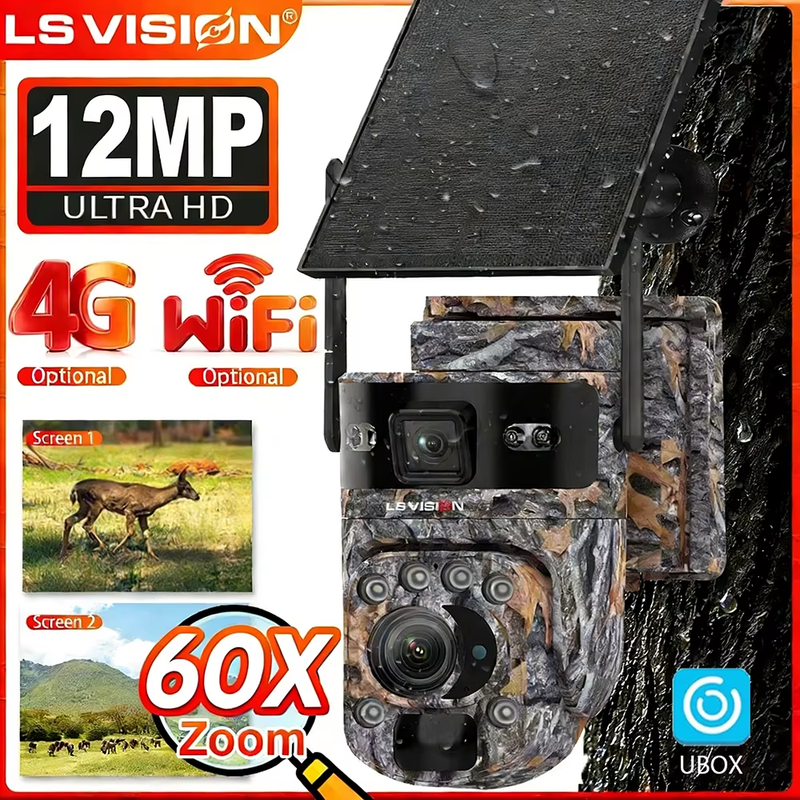 6K 12MP 4G Solar Hunting Trail Camera 60X ZOOM Wireless Outdoor Wildlife Camera