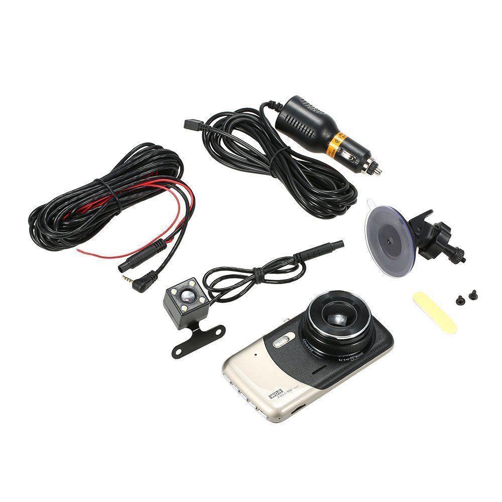 XGODY 4" Dual Dash Cam Car DVR Dashboard Security G-Sensor Front and Rear Camera