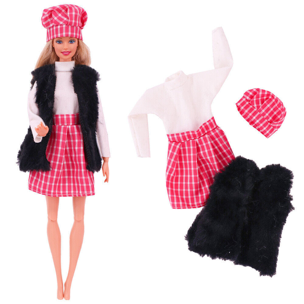 Fashion Princess Winter Plush Vest Short Skirt Outfits for 11.5" Doll Clothes