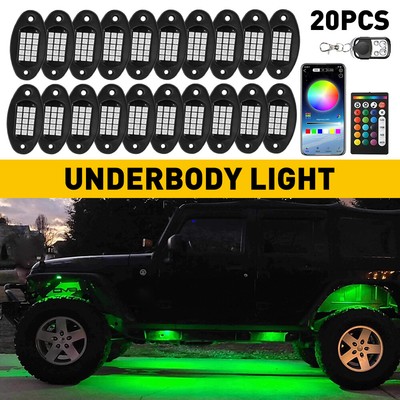 Truck Offroad RGB LED Rock Lights 20 Pods Kit Underbody Neon Music Bluetooth APP