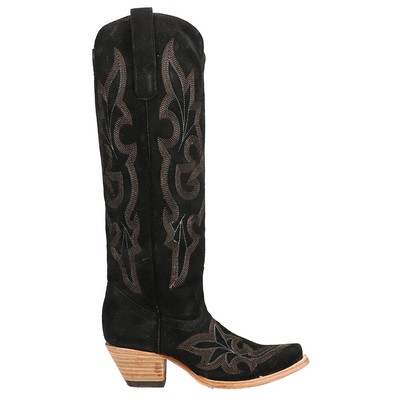 Pre-owned Corral Boots Suede Tooledinlay Tall Snip Toe Cowboy Womens Black Casual Boots A