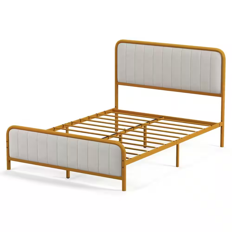 Upholstered Queen Platform Bed With Velvet Headboard