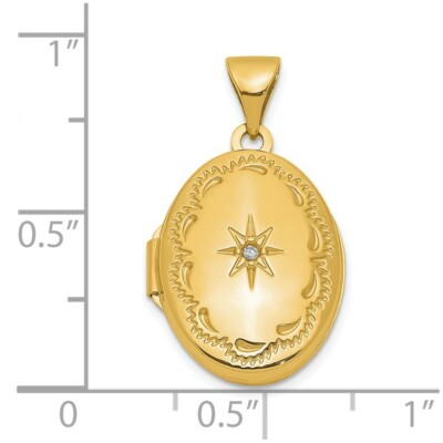 Pre-owned Superdealsforeverything Real 14kt Yellow Gold Polished Diamond Oval Locket