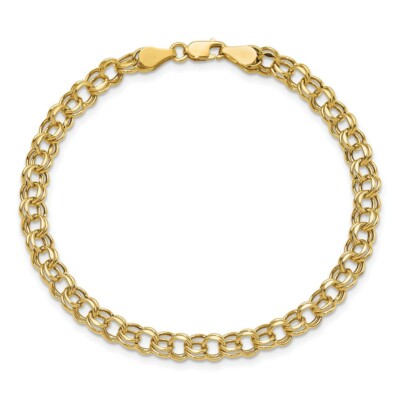 Pre-owned Skyjewelers Real 14kt Yellow Gold Lite 5mm Double Link Charm Chain Bracelet; 7.25 Inch