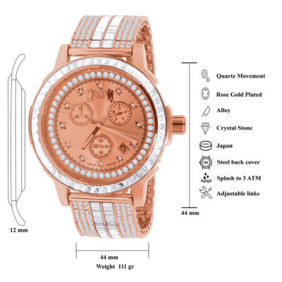 Pre-owned Ice House Mens Solid Steel Bezel Custom Band Watch W/date Function 18k Rose Gold Finish