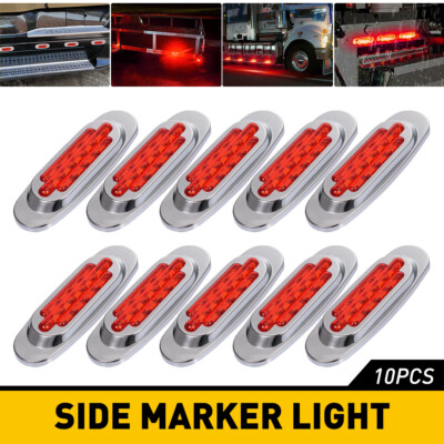2/4/10Pcs 6-1/2'' Truck 16-LED Trailer Side Marker Turn Signal Lights Chrome 12V