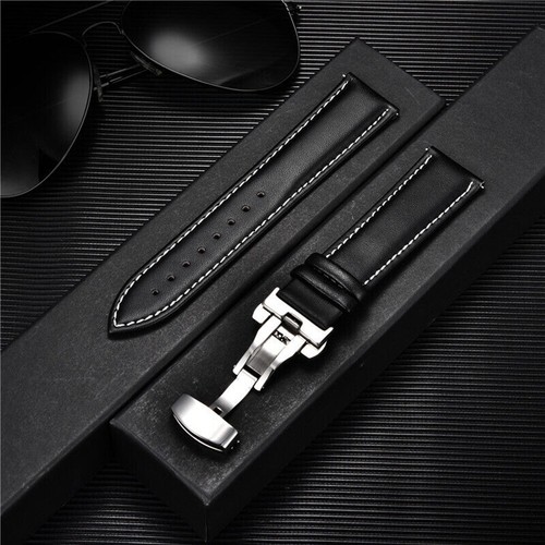 Genuine Leather Watch Band Bracelet Strap Replacement Deployment Clasp Buckle