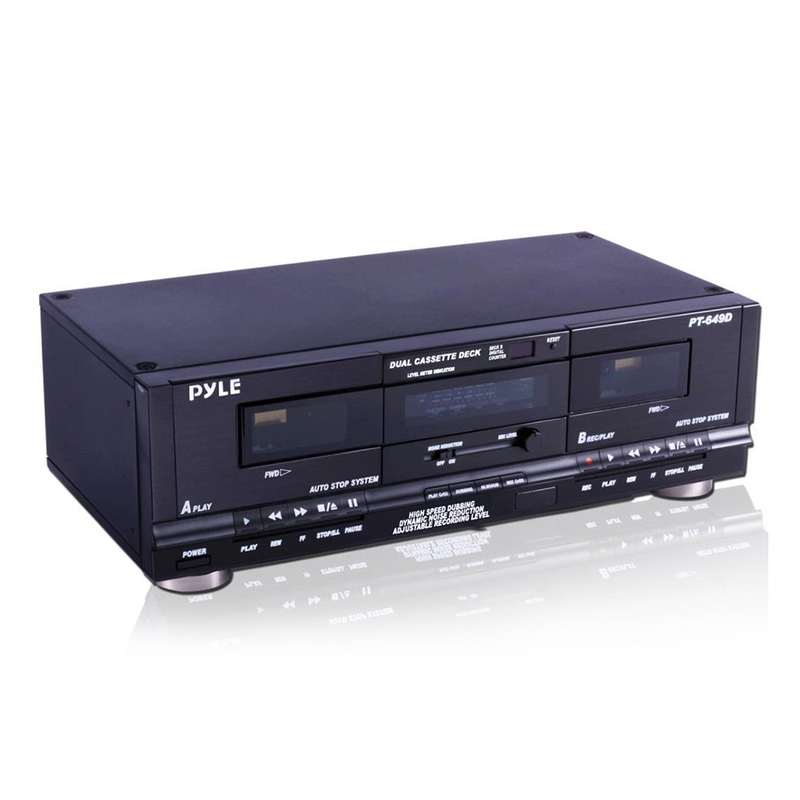 PYLE PT649D - Dual Cassette Deck in Black Double Cassette Tape System Rack Mount
