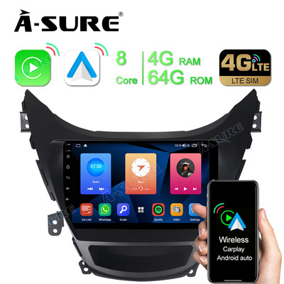for Hyundai Elantra 2011-2013 Apple Carplay Car Radio Stereo Android 12 4GB+64GB