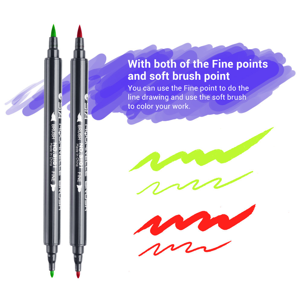 STA Dual Tips Water-based Art Marker Pens with Fineliner Tip 12/24/36/48/80