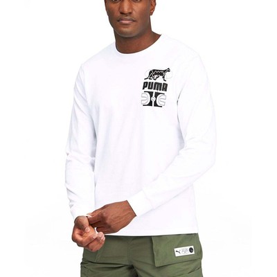 

Puma Parquet Graphic Crew Neck T-Shirt Mens Size  Casual Tops 599937-06, Белый, Puma Parquet Graphic Crew Neck T-Shirt