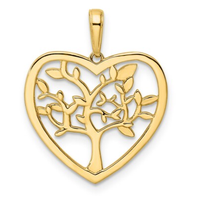 Pre-owned Superdealsforeverything Real 14kt And White Rhodium Diamond-cut Tree Of Life Heart Pendant